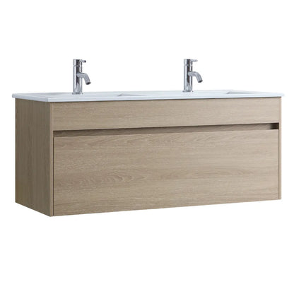 NATURAL OAK PLYWOOD WALL HUNG VANITY | 1200MM | DOUBLE BASIN | DN - The Tile Collection™