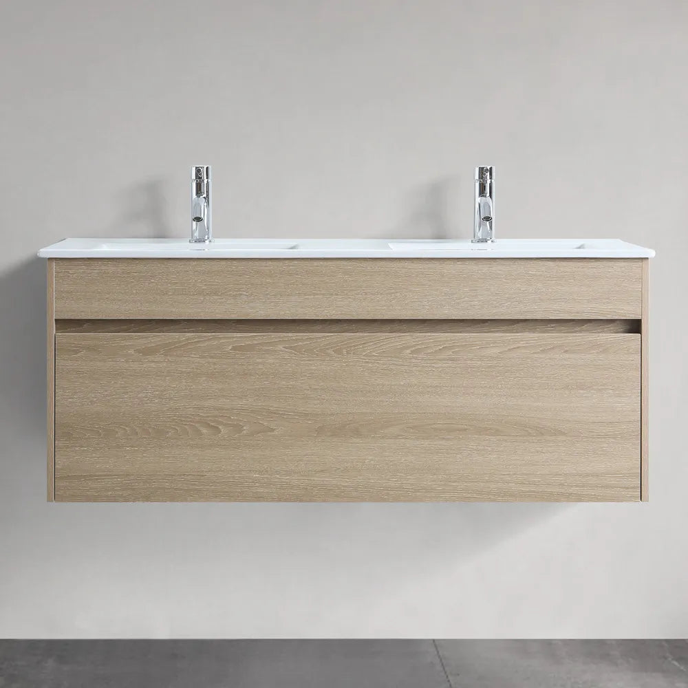 NATURAL OAK PLYWOOD WALL HUNG VANITY | 1200MM | DOUBLE BASIN | DN - The Tile Collection™