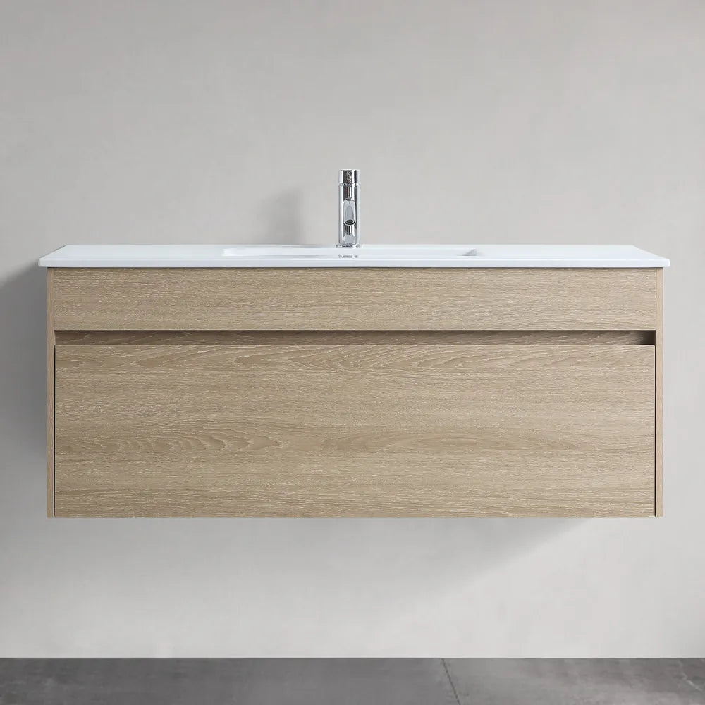 NATURAL OAK PLYWOOD WALL HUNG VANITY | 1200MM | SINGLE BASIN | DN - The Tile Collection™