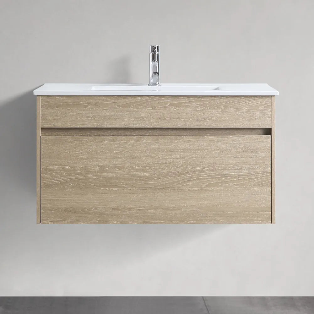 NATURAL OAK PLYWOOD WALL HUNG VANITY | 900MM | DN - The Tile Collection™