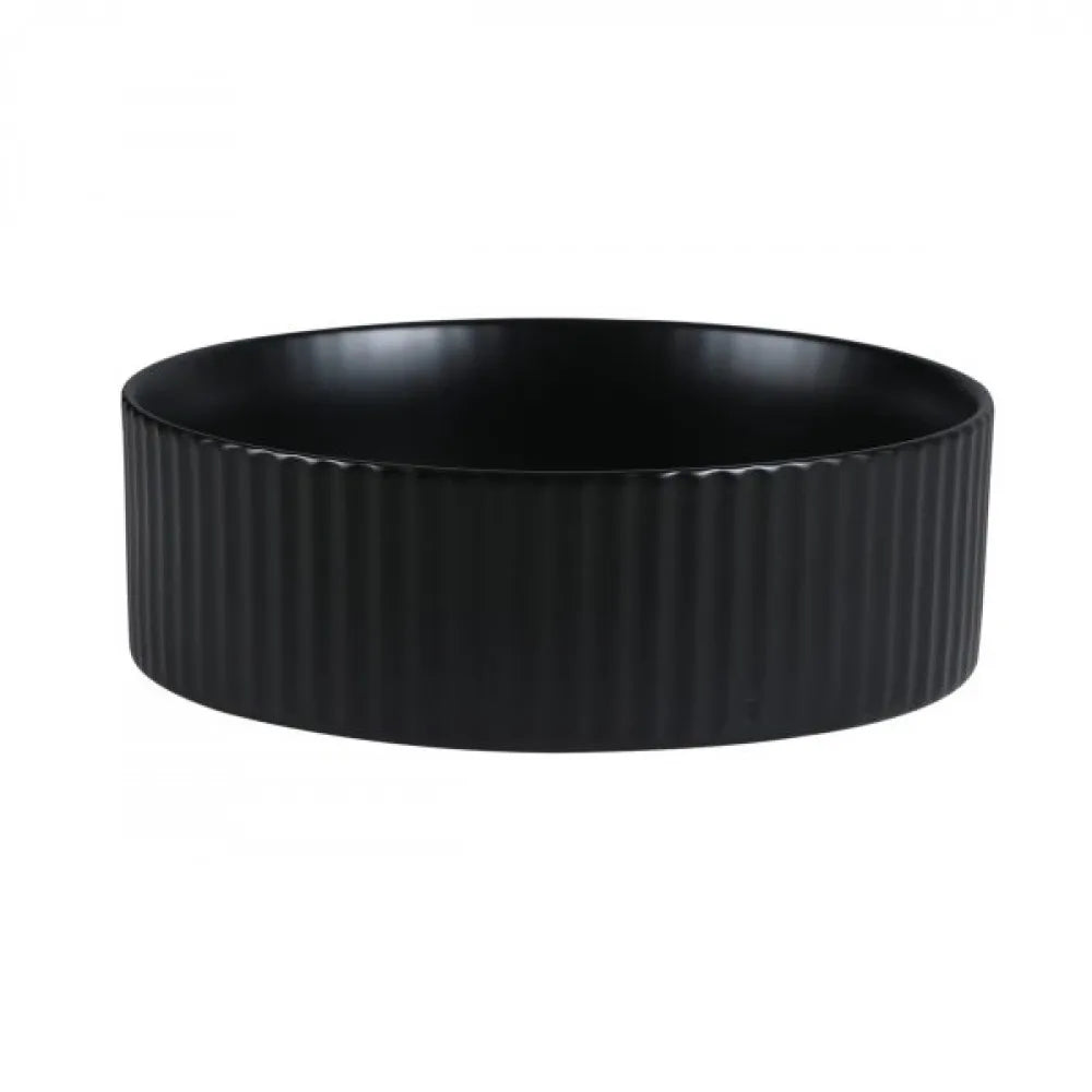 360MM ROUND FLUTED CERAMIC BASIN - MATT BLACK (ABOVE-COUNTER )