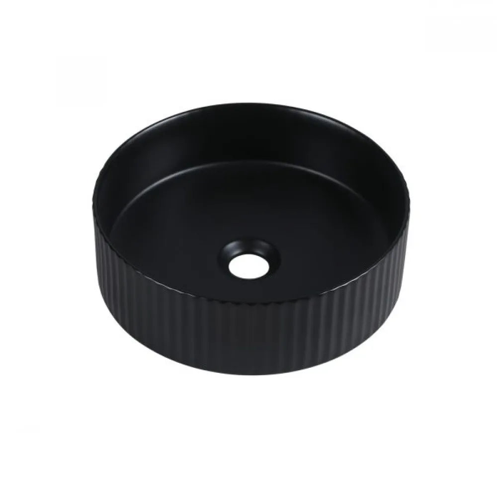 360MM ROUND FLUTED CERAMIC BASIN - MATT BLACK (ABOVE-COUNTER )