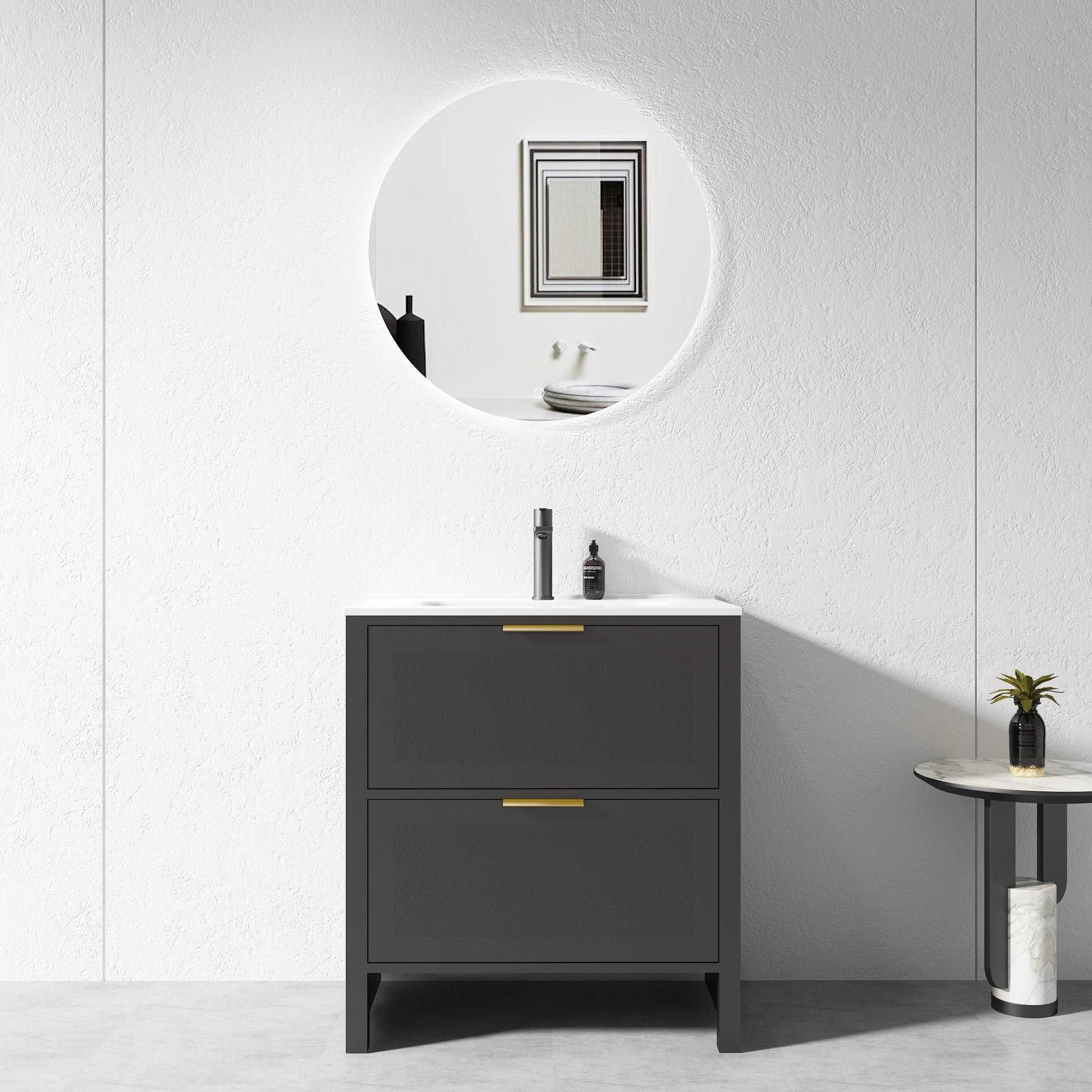750MM MATTE BLACK PLYWOOD FLOORSTANDING VANITY NB WITH CERAMIC TOP - The Tile Collection™