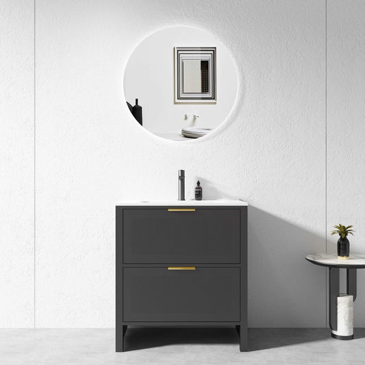 750MM MATTE BLACK PLYWOOD FLOORSTANDING VANITY NB WITH CERAMIC TOP - The Tile Collection™