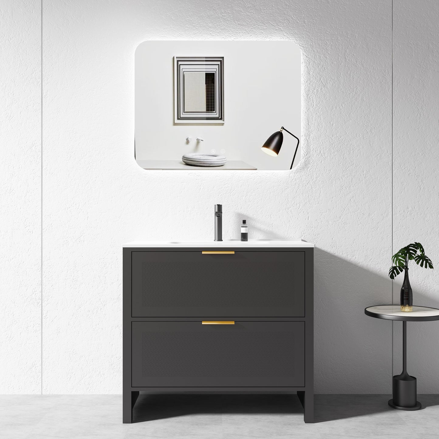 900MM MATTE BLACK PLYWOOD FLOORSTANDING VANITY NB WITH CERAMIC TOP - The Tile Collection™