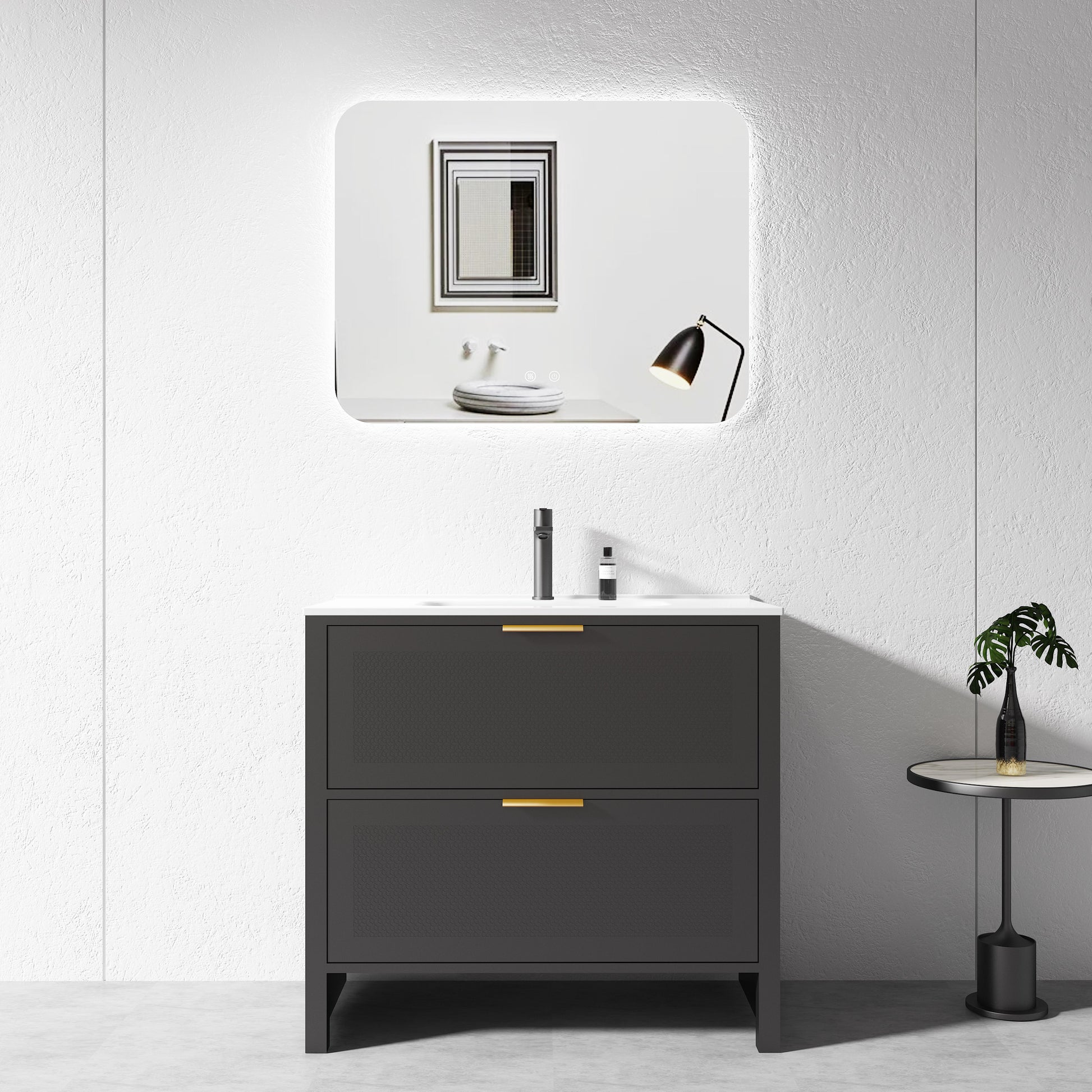 900MM MATTE BLACK PLYWOOD FLOORSTANDING VANITY NB WITH CERAMIC TOP - The Tile Collection™