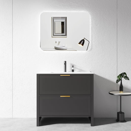 900MM MATTE BLACK PLYWOOD FLOORSTANDING VANITY NB WITH CERAMIC TOP - The Tile Collection™
