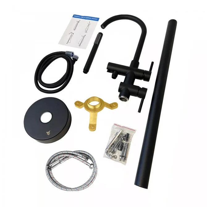 ROUND FREESTANDING BATH FILLER WITH HANDHELD SHOWER - CHROME, MATT BLACK