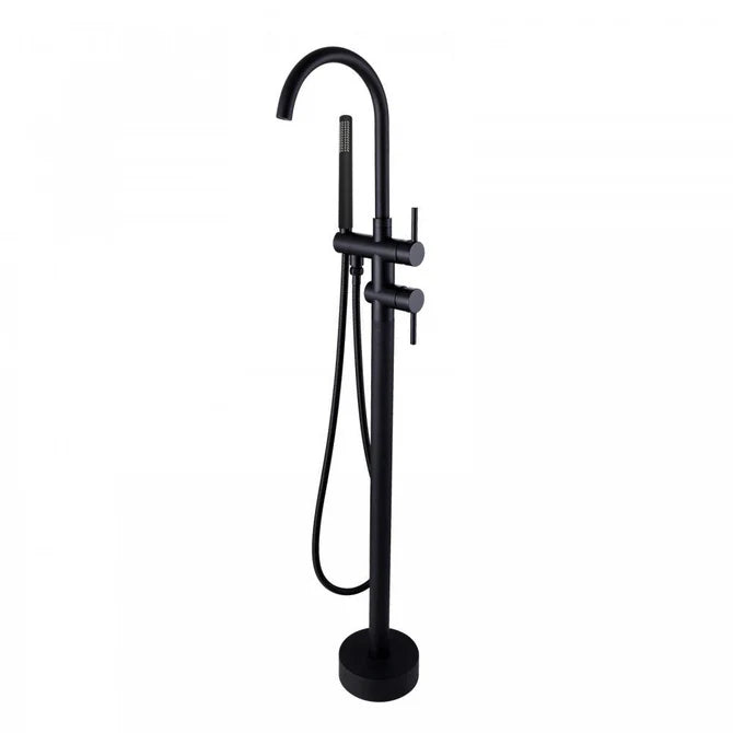 ROUND FREESTANDING BATH FILLER WITH HANDHELD SHOWER - CHROME, MATT BLACK