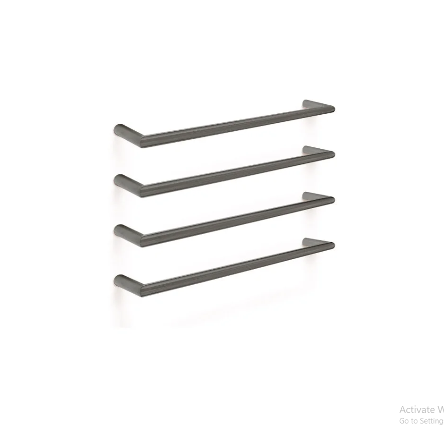 TRANQUILLITY ROUND SINGLE BAR HEATED TOWEL RAIL 600MM - BRUSHED GUNMETAL