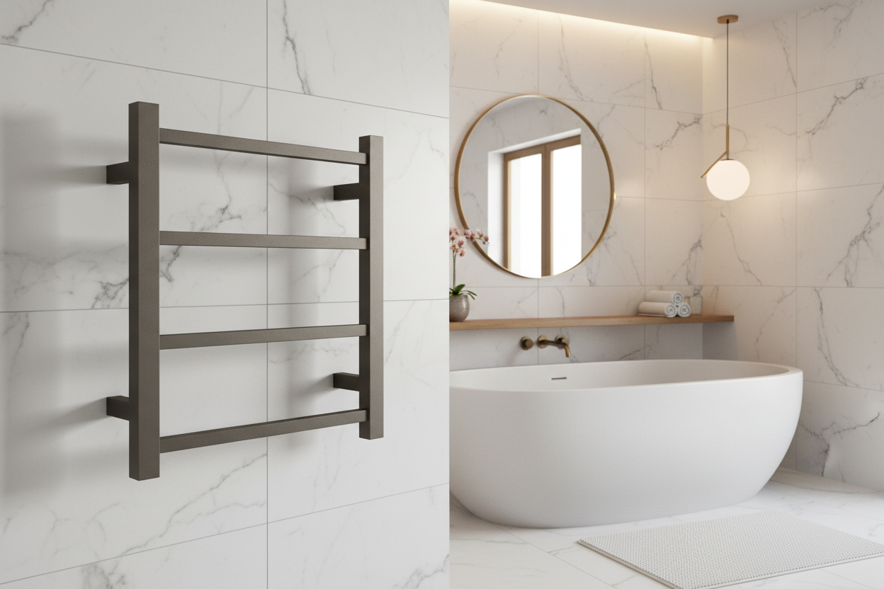4 Bar Heated Towel Rail - Brushed Gunmetal, 500H*420W*120D