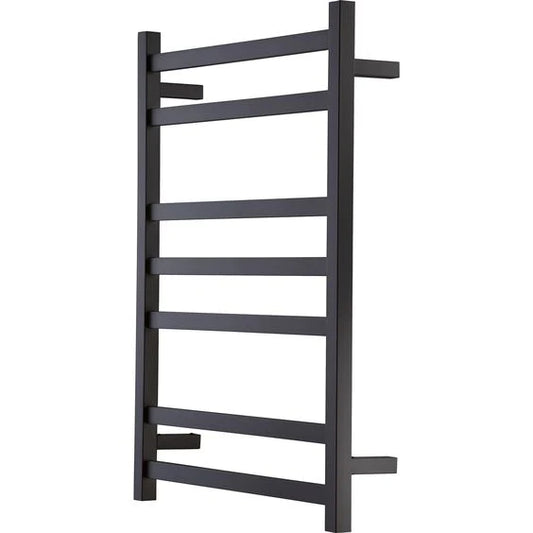 7 BAR SQUARE HEATED TOWEL RAIL - MATTE BLACK 800H*600W*120D