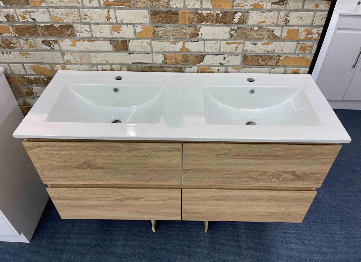 NELSON WALL HUNG VANITY | 1800MM | LIGHT OAK | DOUBLE BASIN | PLYWOOD - The Tile Collection™
