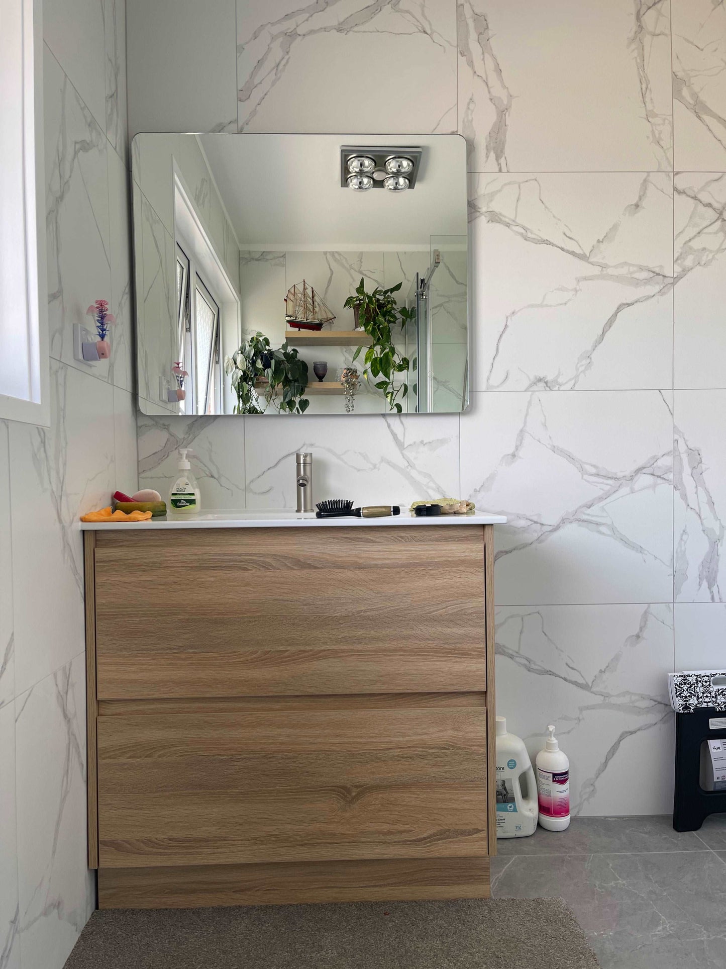 900MM POLO LIGHT OAK PLYWOOD FREESTANDING VANITY WITH CERAMIC TOP - The Tile Collection™