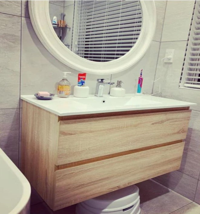 750mm NELSON LIGHT OAK PLYWOOD WALL HUNG VANITY