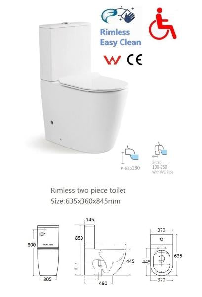 EVEREST OVERHEIGHT RIMLESS BTW TOILET SUITE - COMPACT DESIGN