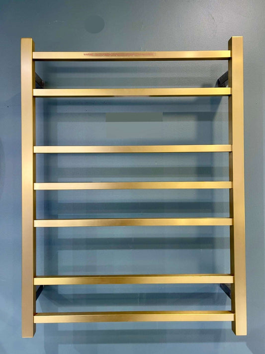 7 BAR SQUARE HEATED TOWEL RAIL DN 800H*600W*120D- BRUSHED BRASS - The Tile Collection™
