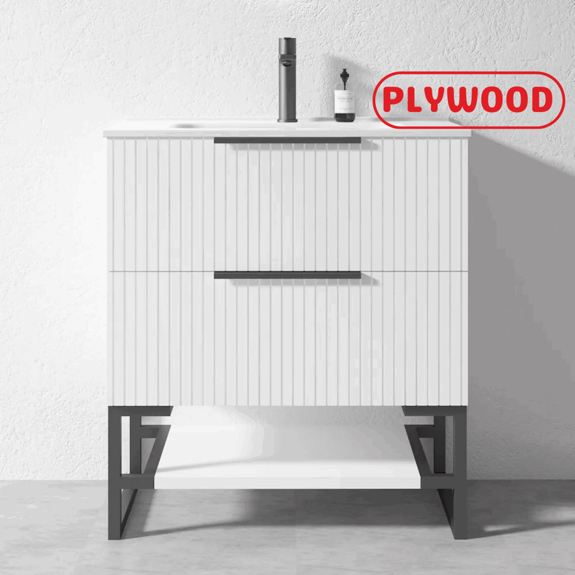 750MM FLUTED WHITE FLOORSTANDING PLYWOOD VANITY WITH CERAMIC TOP - The Tile Collection™