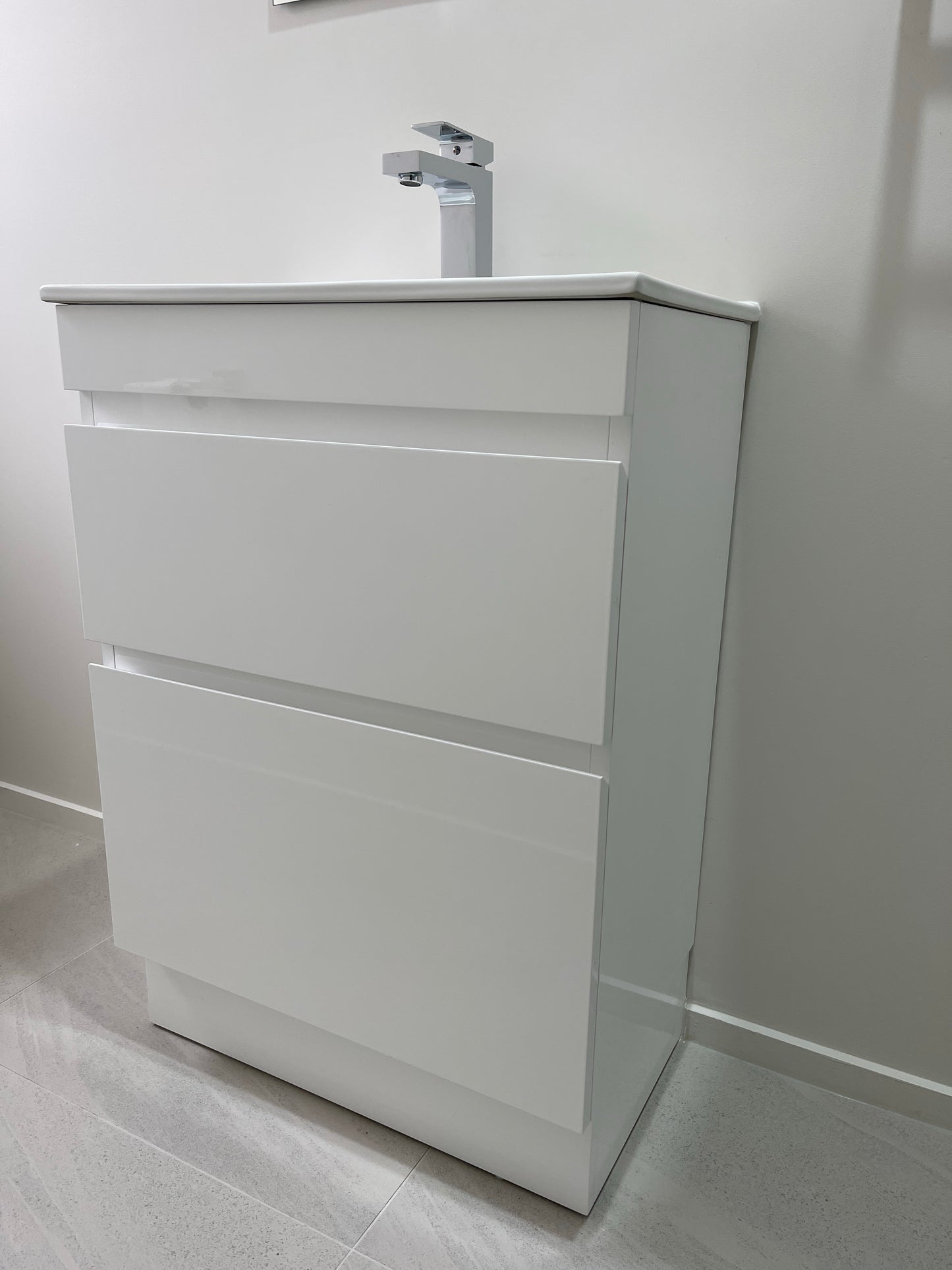 VALENTINA SLIM FLOOR STANDING VANITY | WHITE GLOSS | 750MM | PLYWOOD WITH CERAMIC TOP