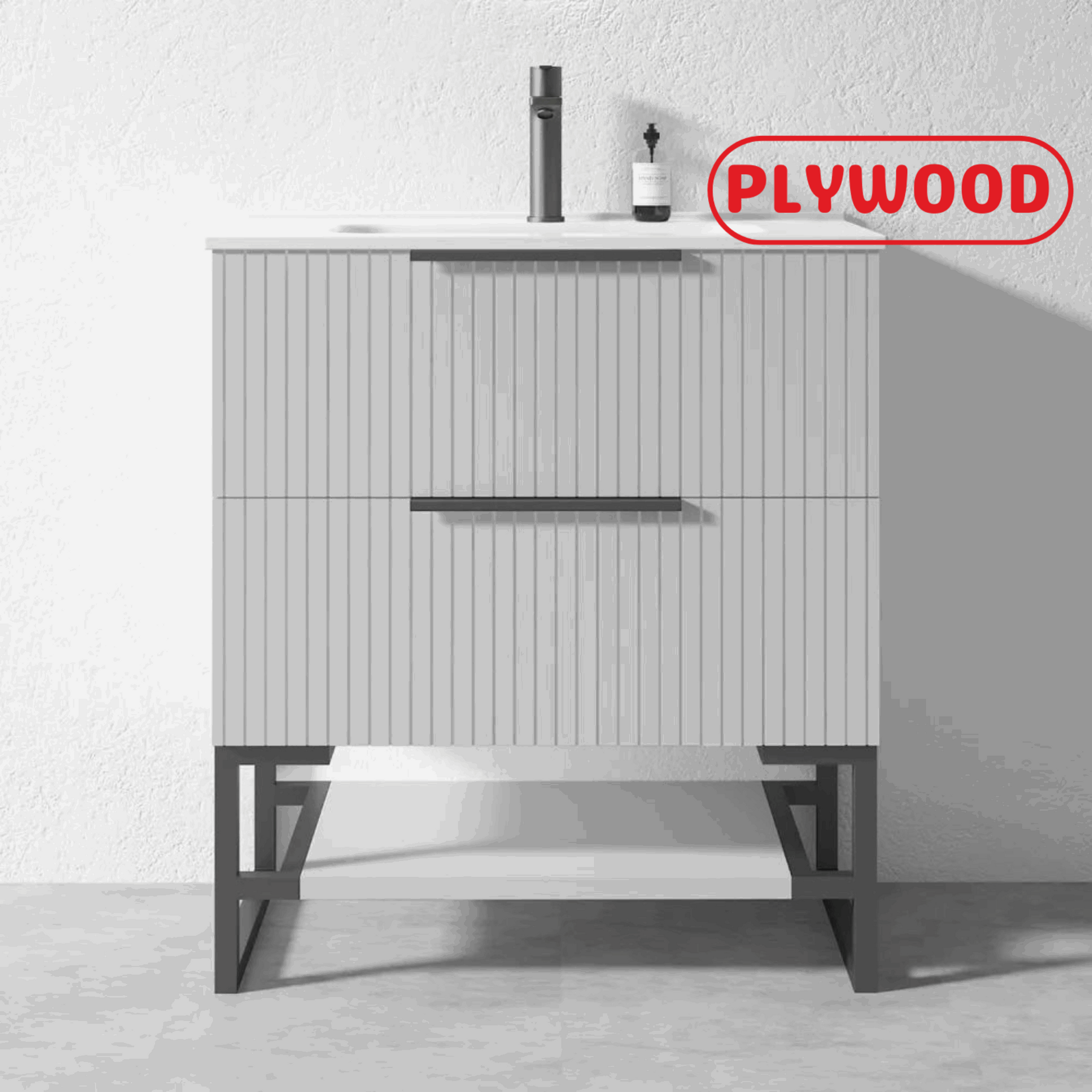 750MM FLUTED GREY FLOORSTANDING PLYWOOD VANITY WITH CERAMIC TOP - The Tile Collection™