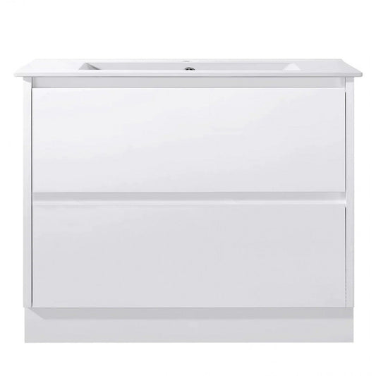 1000MM POLO GLOSS WHITE PLYWOOD FREESTANDING VANITY WITH CERAMIC TOP