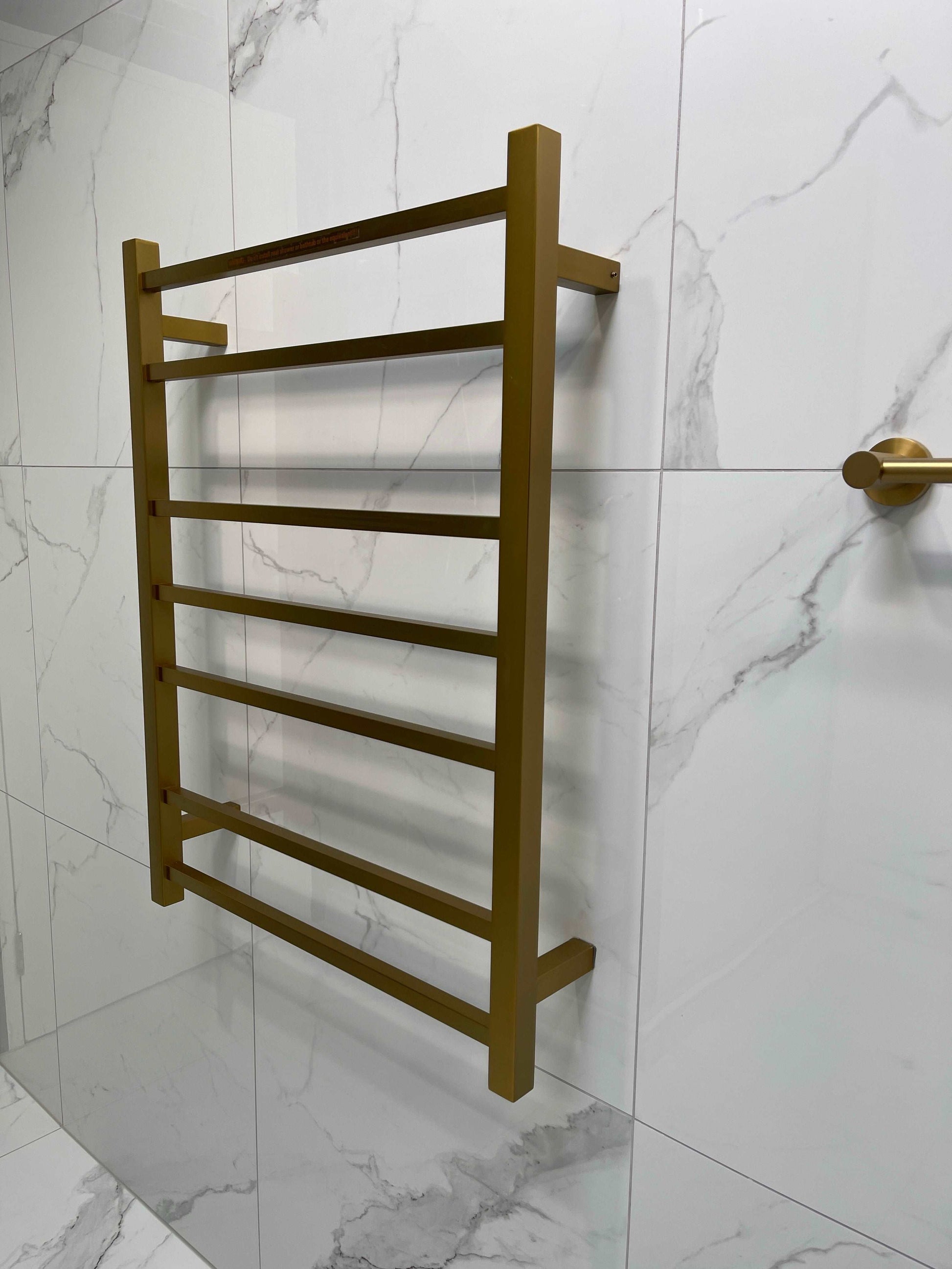 7 BAR SQUARE HEATED TOWEL RAIL DN- BRUSHED BRASS 800H*600W*120D