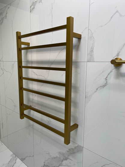 7 BAR SQUARE HEATED TOWEL RAIL DN- BRUSHED BRASS 800H*600W*120D