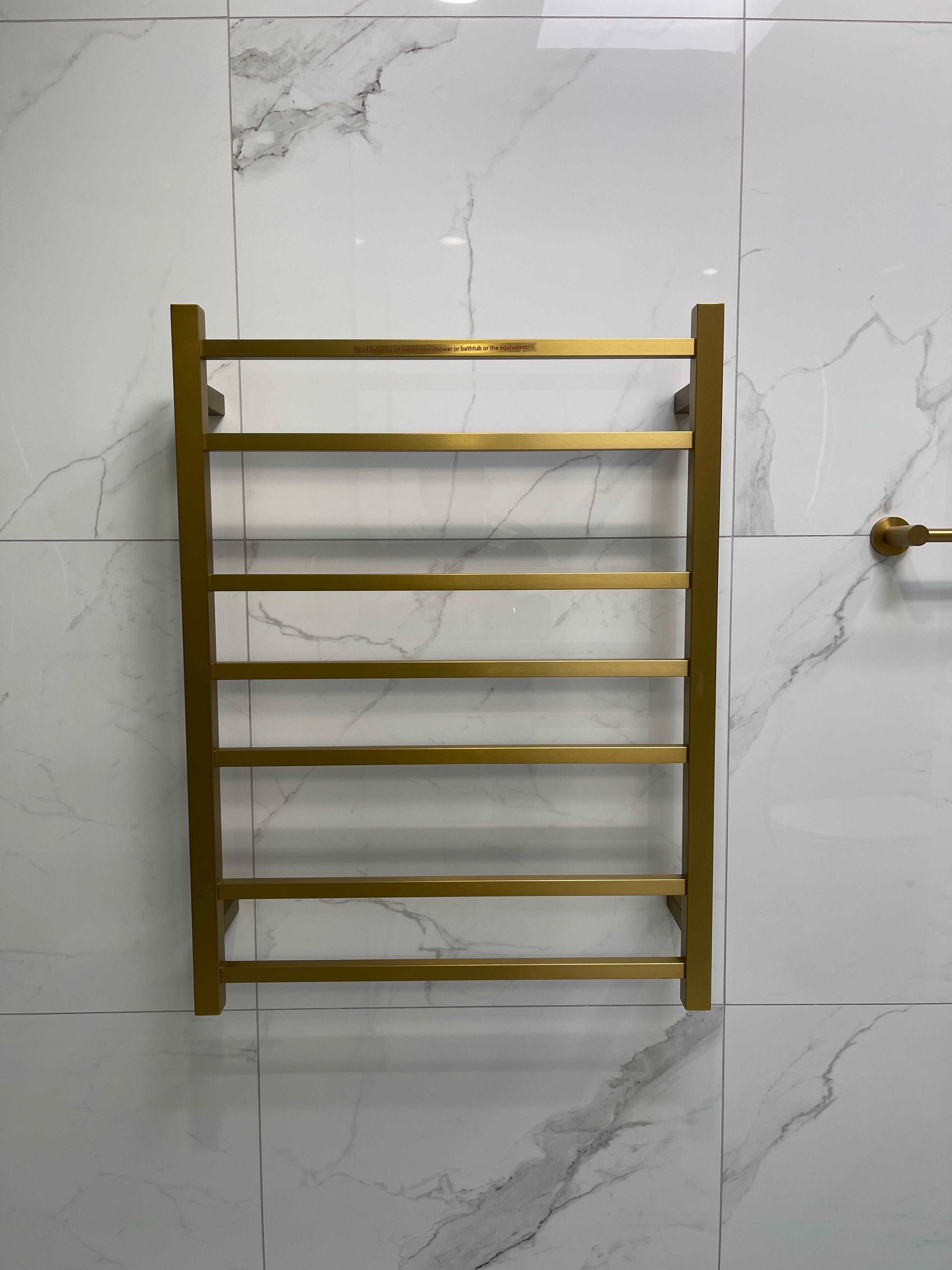 7 BAR SQUARE HEATED TOWEL RAIL DN- BRUSHED BRASS 800H*600W*120D