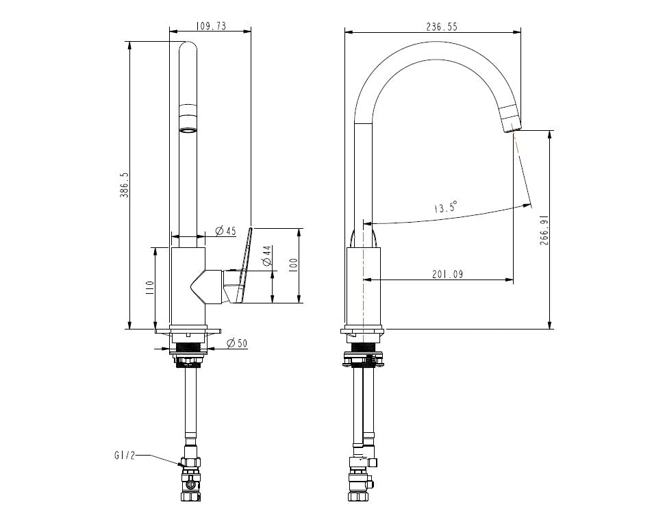 ELEMENTI CURA GOOSE NECK KITCHEN MIXER - The Tile Collection™