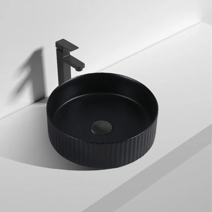 360MM ROUND FLUTED CERAMIC BASIN - MATT BLACK (ABOVE-COUNTER )