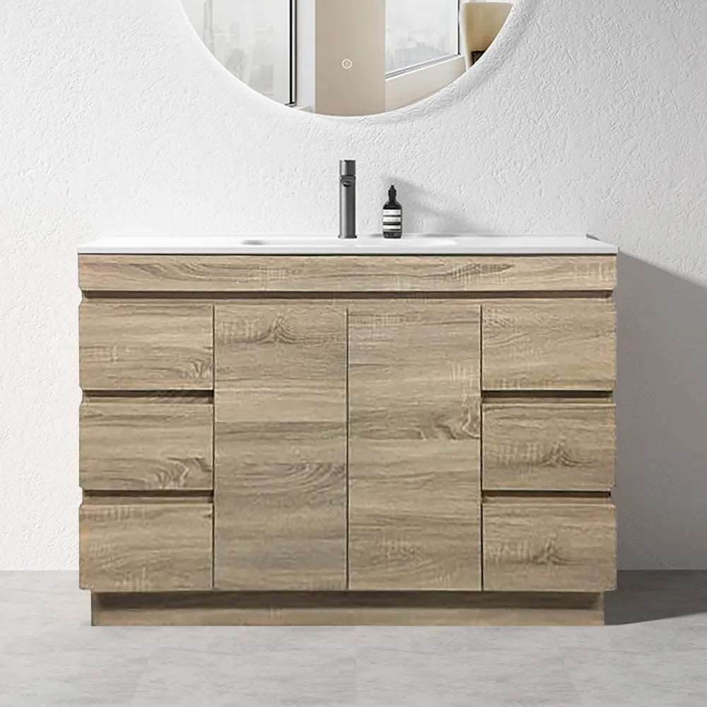 1200MM MADRID PLYWOOD LIGHT OAK FREESTANDING VANITY SINGLE BASIN - The Tile Collection™