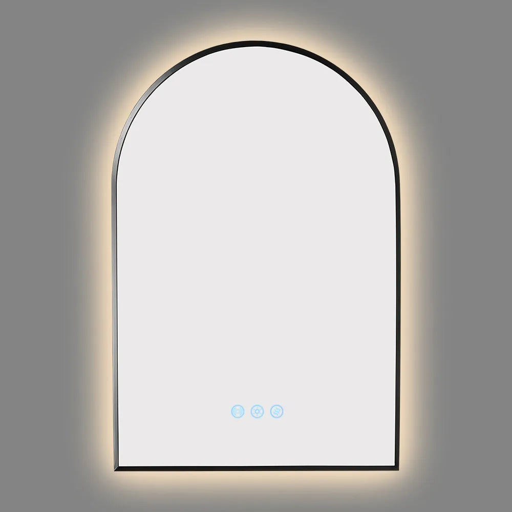 600x900MM GUNMETAL GREY METAL FRAME ARCHED BACKLIT LED MIRROR WITH MOTION SENSOR | DEFOGGER | 3 COLOURS LIGHTS