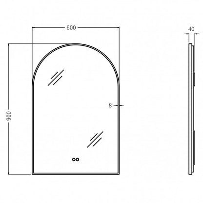 600x900MM GUNMETAL GREY METAL FRAME ARCHED BACKLIT LED MIRROR WITH MOTION SENSOR | DEFOGGER | 3 COLOURS LIGHTS