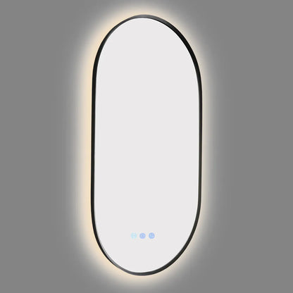 900x500MM GUNMETAL GREY FRAME OVAL BACKLIT LED MIRROR WITH MOTION SENSOR | DEFOGGER | 3 COLOURS LIGHTS