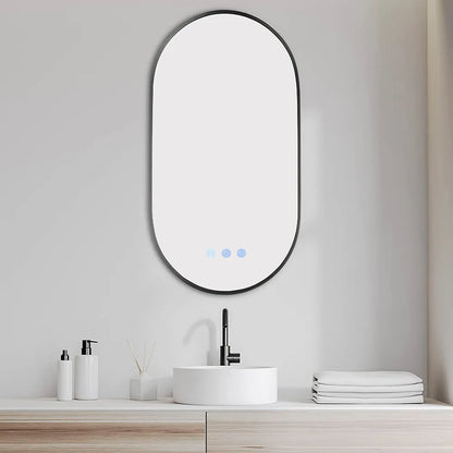 900x500MM GUNMETAL GREY FRAME OVAL BACKLIT LED MIRROR WITH MOTION SENSOR | DEFOGGER | 3 COLOURS LIGHTS
