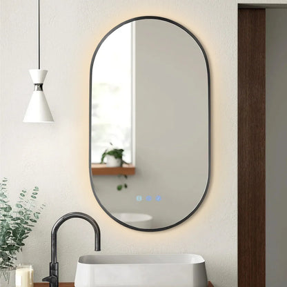 900x500MM GUNMETAL GREY FRAME OVAL BACKLIT LED MIRROR WITH MOTION SENSOR | DEFOGGER | 3 COLOURS LIGHTS