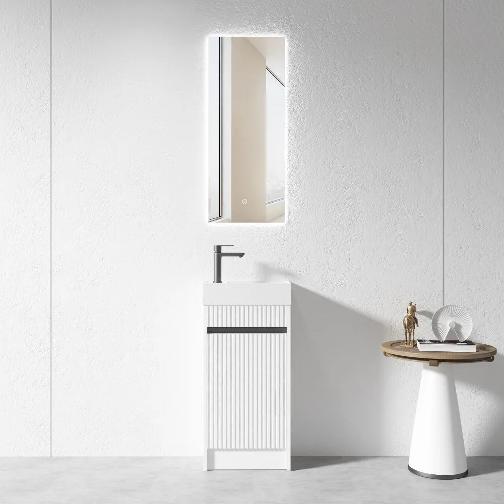 400MM FLUTED WHITE PLYWOOD FLOORSTANDING VANITY WITH CERAMIC TOP - The Tile Collection™