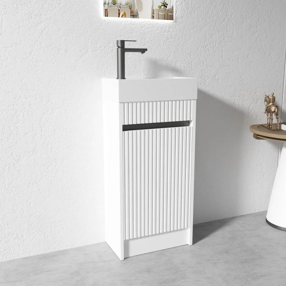 400MM FLUTED WHITE PLYWOOD FLOORSTANDING VANITY WITH CERAMIC TOP - The Tile Collection™