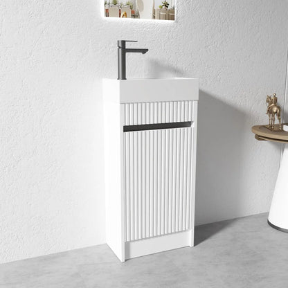 400MM FLUTED WHITE PLYWOOD FLOORSTANDING VANITY WITH CERAMIC TOP - The Tile Collection™
