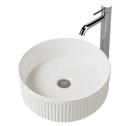 370MM ROUND FLUTED CERAMIC BASIN - GLOSS WHITE BC (ABOVE-COUNTER )