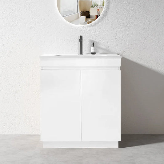 600MM MADRID PLYWOOD WHITE GLOSS FREESTANDING VANITY WITH CERAMIC TOP