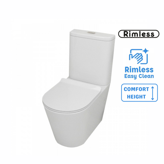 SANEUX OVERHEIGHT RIMLESS BTW TOILET SUITE 642x380x850MM