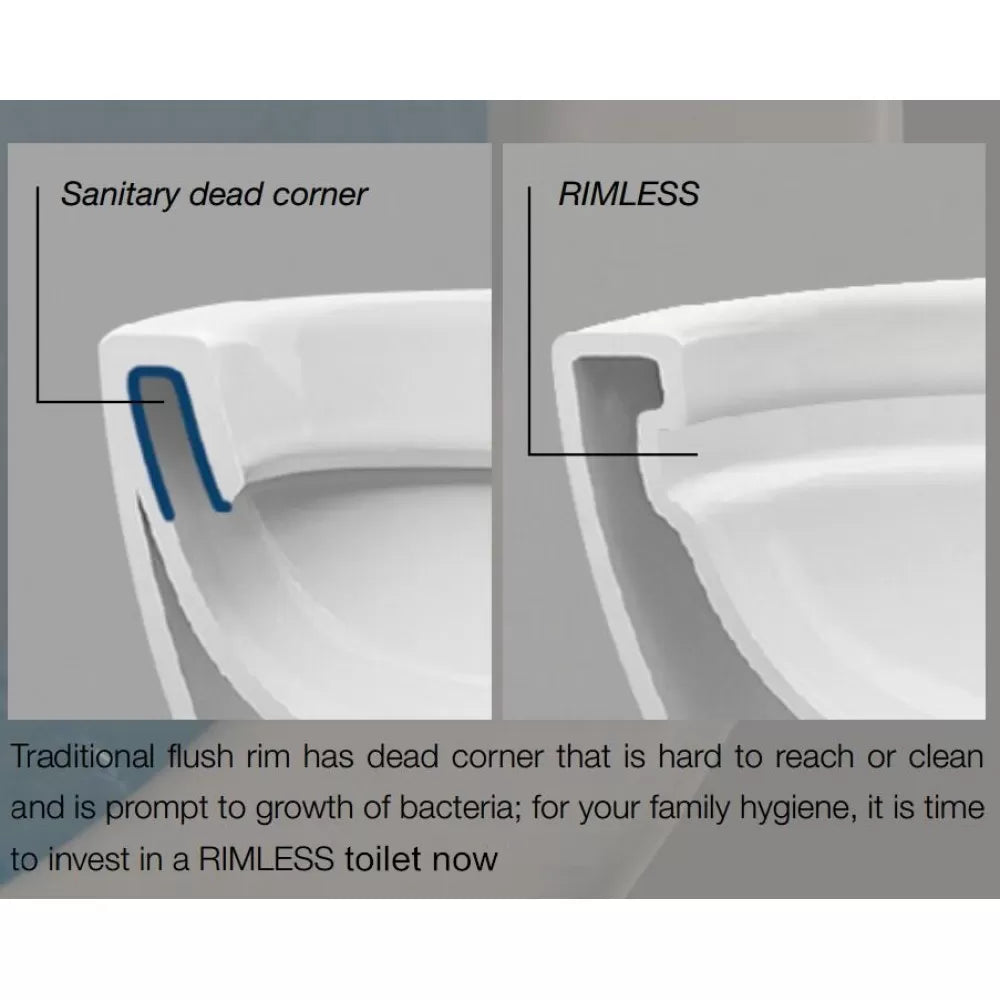 NOIR RIMLESS GLOSS WHITE BACK TO WALL TOILET SUITE 680x380x860MM