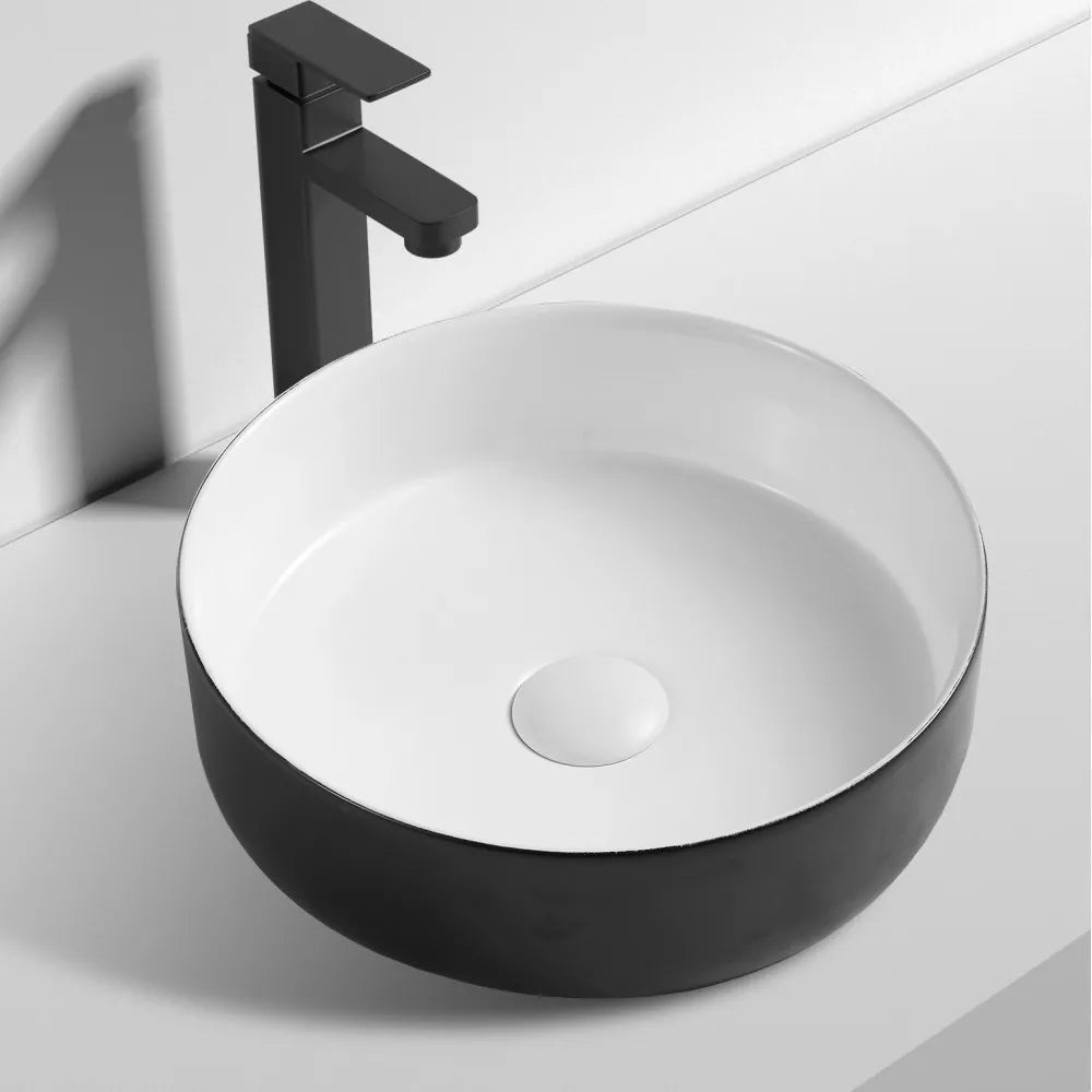 355MM ROUND ABOVE-COUNTER CERAMIC BASIN - BLACK & WHITE