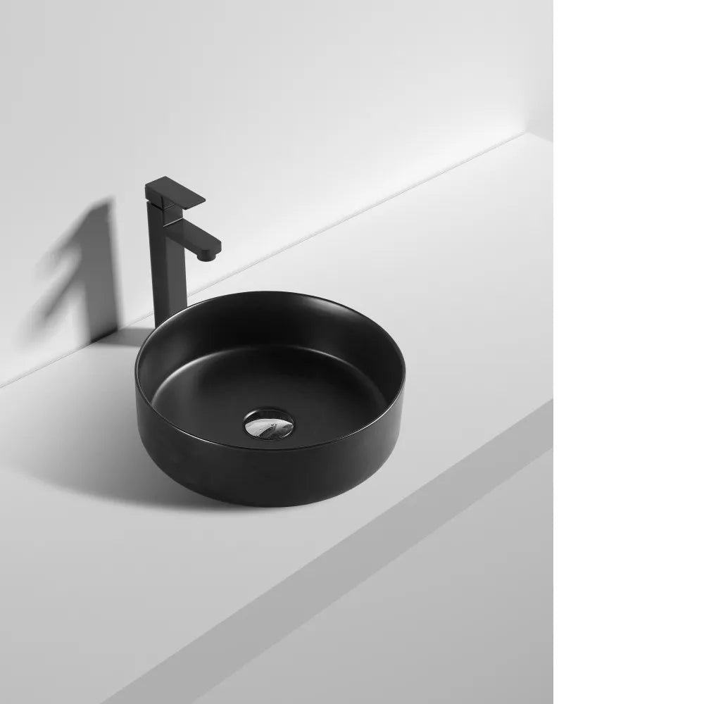 355MM ROUND ABOVE-COUNTER CERAMIC BASIN - MATT BLACK