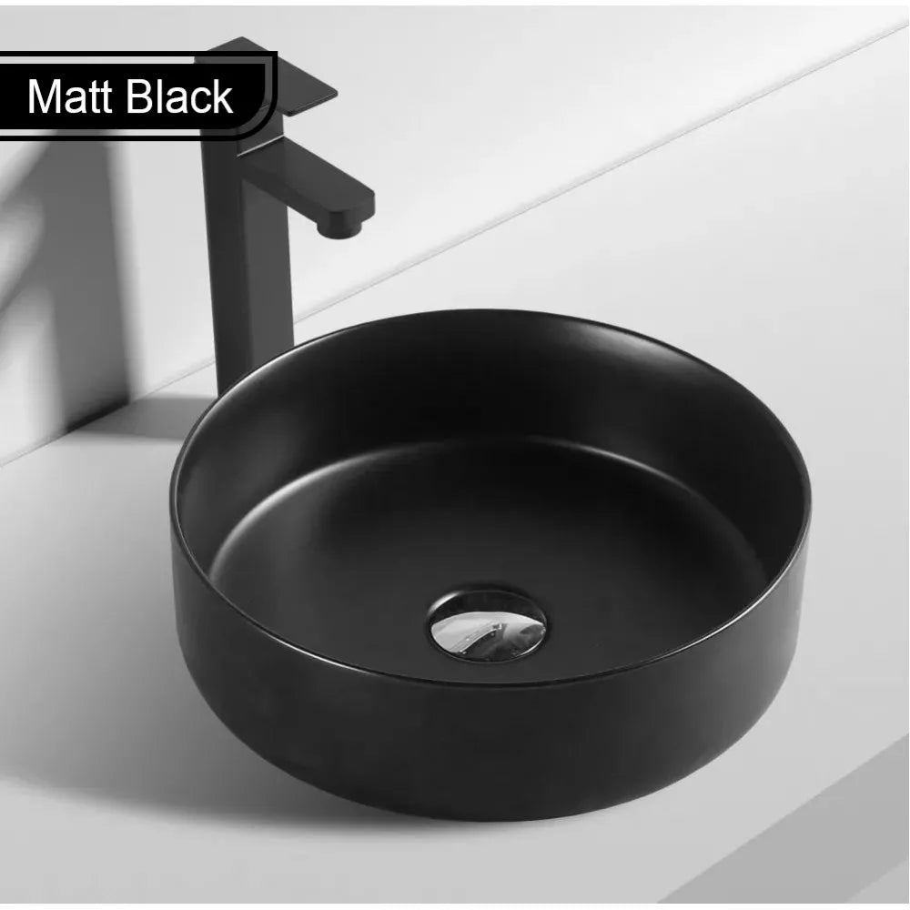 355MM ROUND ABOVE-COUNTER CERAMIC BASIN - MATT BLACK