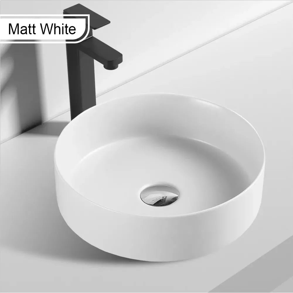 355MM ROUND ABOVE-COUNTER CERAMIC BASIN - MATT WHITE