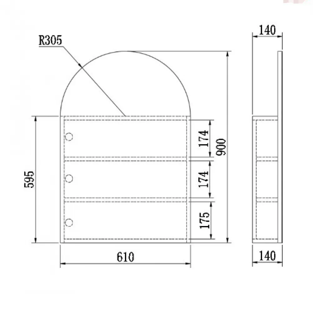 ARCH MIRROR CABINET - NATURAL OAK 610X900MM