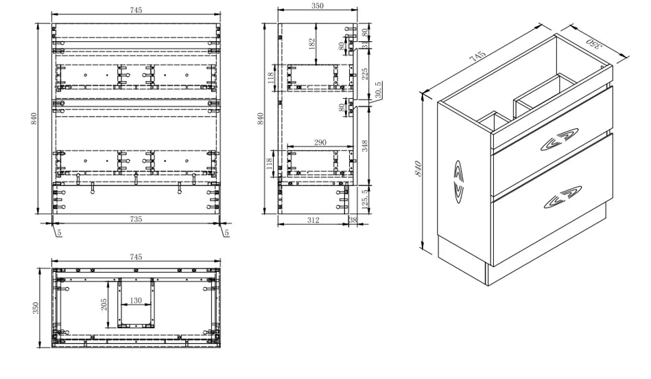 VALENTINA SLIM FLOOR STANDING VANITY | LIGHT OAK | 750MM | PLYWOOD WITH CERAMIC TOP