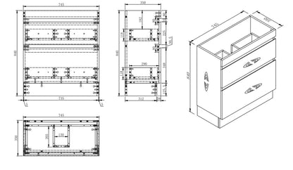VALENTINA SLIM FLOOR STANDING VANITY | LIGHT OAK | 750MM | PLYWOOD WITH CERAMIC TOP